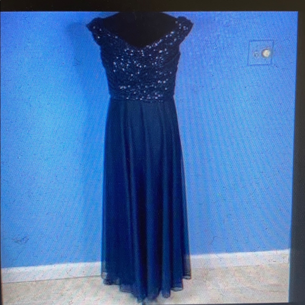 Sequin Off The Shoulder Navy Dress